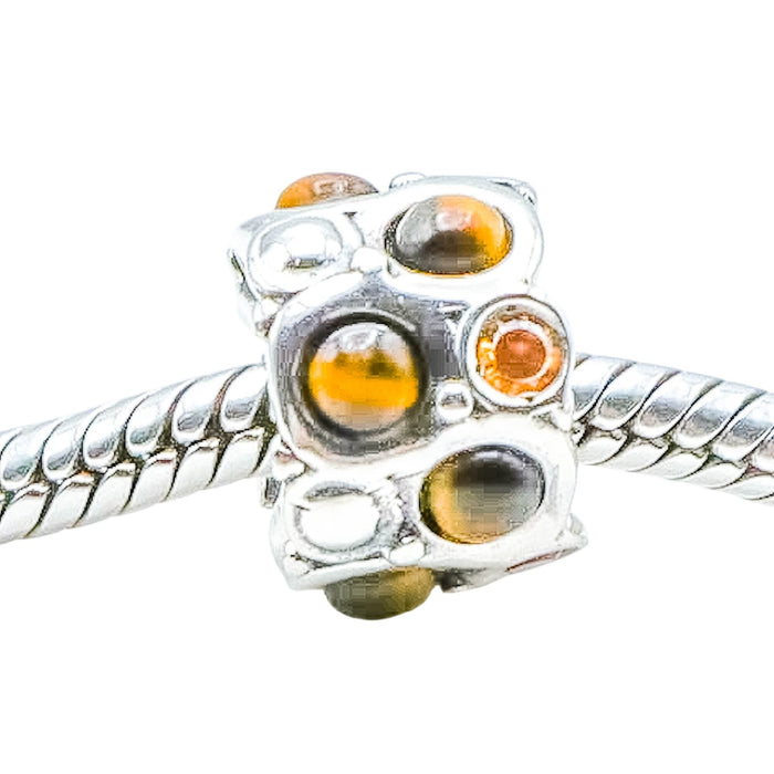 Chamilia Brown Cabochon Sterling Silver CZ Charm Bracelet Bead Brown Crystal