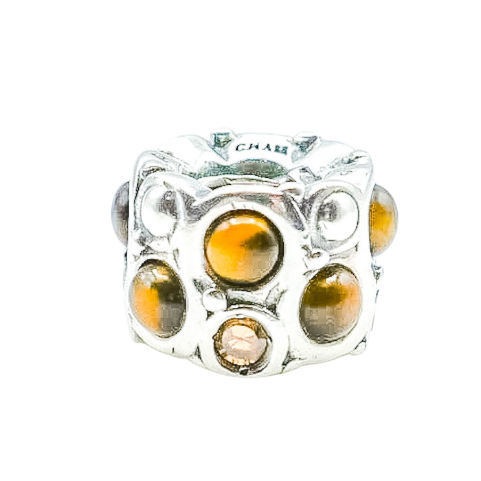Chamilia Brown Cabochon Sterling Silver CZ Charm Bracelet Bead Brown Crystal