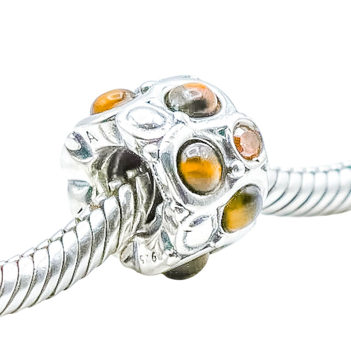 Chamilia Brown Cabochon Sterling Silver CZ Charm Bracelet Bead Brown Crystal