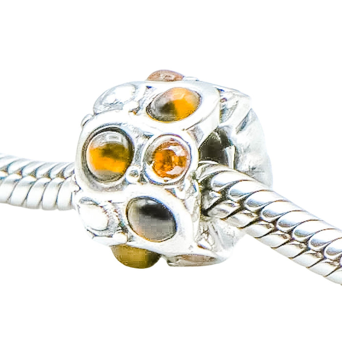 Chamilia Brown Cabochon Sterling Silver CZ Charm Bracelet Bead Brown Crystal