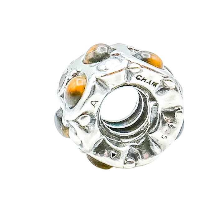 Chamilia Brown Cabochon Sterling Silver CZ Charm Bracelet Bead Brown Crystal