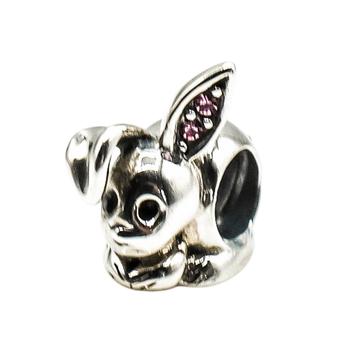 Chamilia Bunny Rabbit Charm Sterling Silver Pink Swarovski Crystal Easter Bead