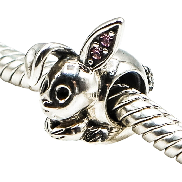 Chamilia Bunny Rabbit Charm Sterling Silver Pink Swarovski Crystal Easter Bead