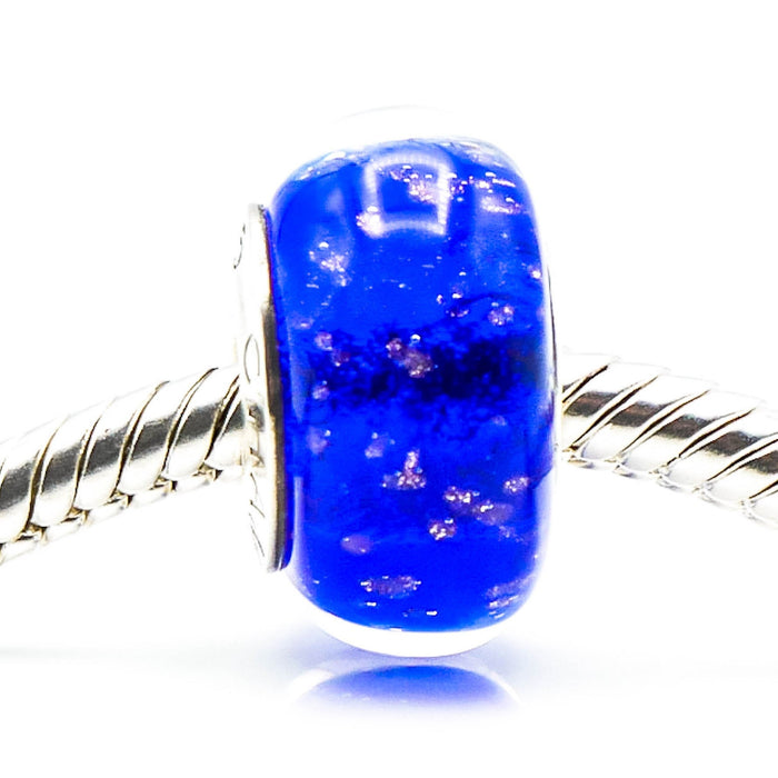 CHAMILIA Dark Blue Glitter Murano Glass Bead Sterling Silver Charm