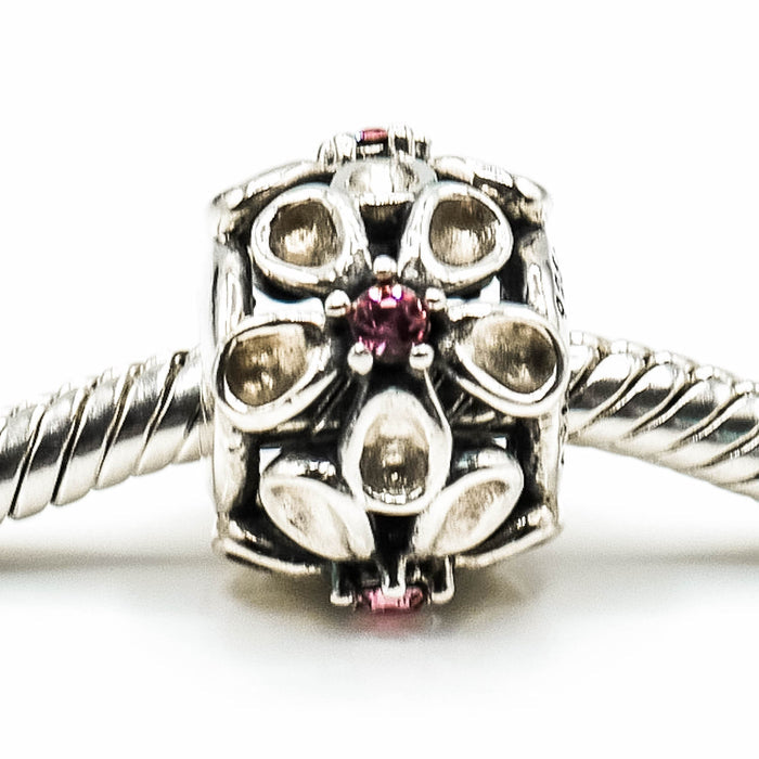 CHAMILIA Dazzling Daisy Sterling Silver Charm With Pink Swarovski Crystals