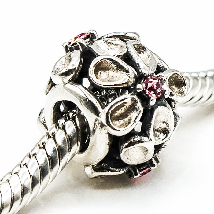 CHAMILIA Dazzling Daisy Sterling Silver Charm With Pink Swarovski Crystals