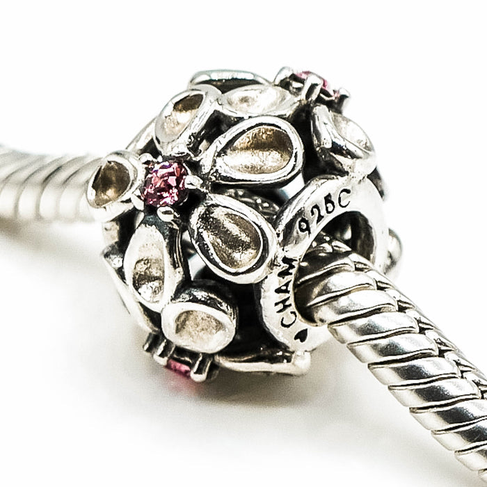 CHAMILIA Dazzling Daisy Sterling Silver Charm With Pink Swarovski Crystals