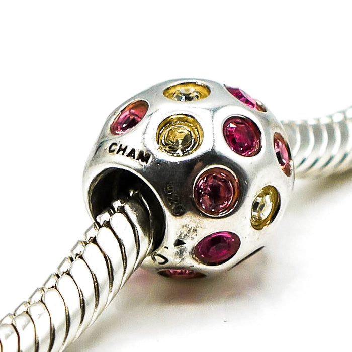 CHAMILIA Disco Sterling Silver Charm With Pink and Yellow Swarovski Crystals