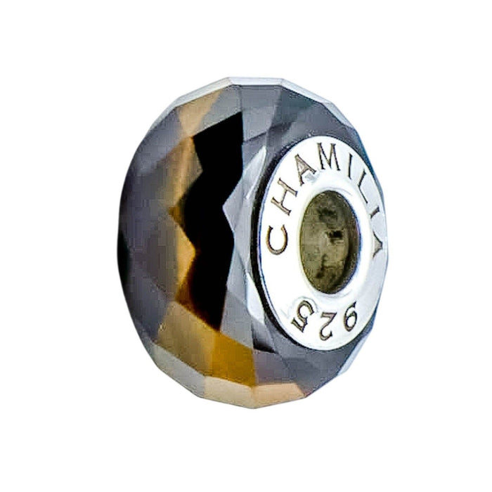 Chamilia Golden Brown Tiger Eye Gemstone Charm Sterling Silver Core Bead