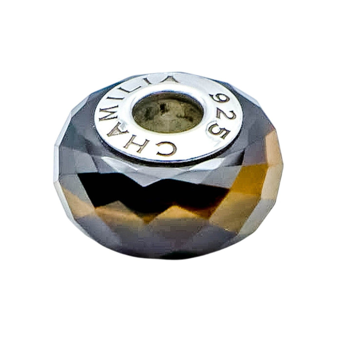 Chamilia Golden Brown Tiger Eye Gemstone Charm Sterling Silver Core Bead
