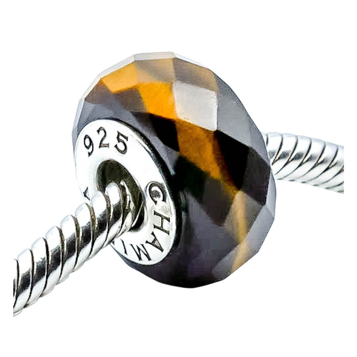 Chamilia Golden Brown Tiger Eye Gemstone Charm Sterling Silver Core Bead