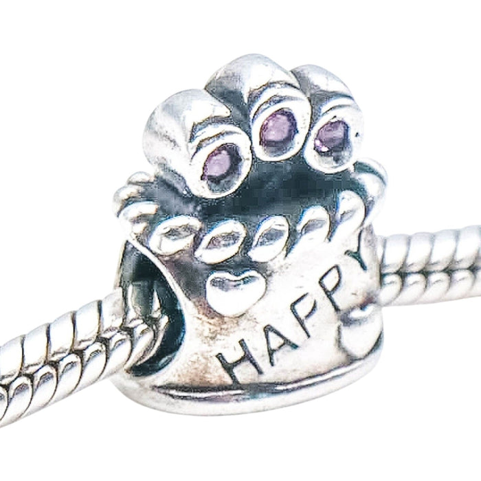 Chamilia Happy Birthday Sterling Silver Charm With Pink Swarovski Crystal