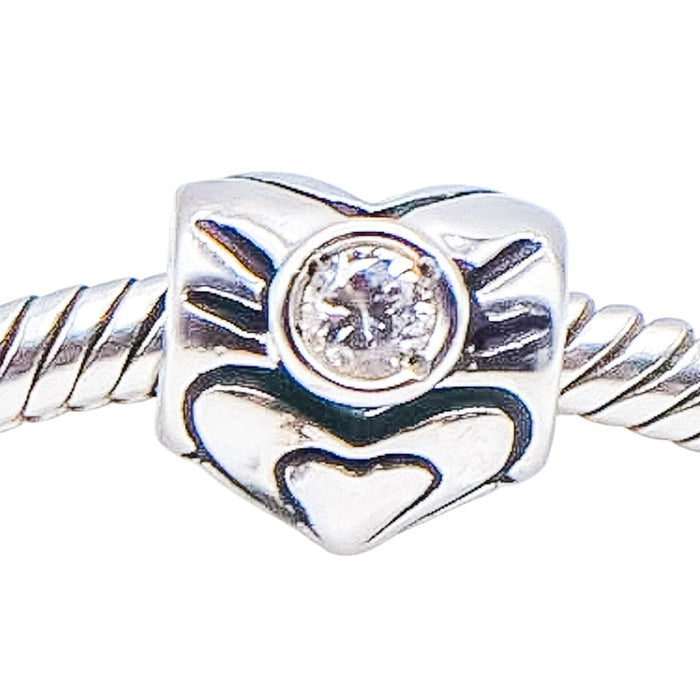Chamilia Heart April Birthstone Sterling Silver Charm Bead Clear Swarovski Crystal