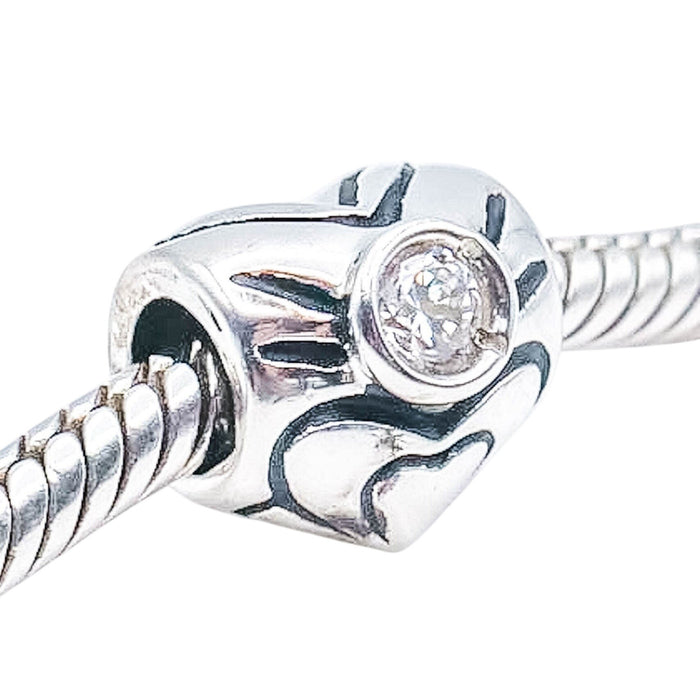 Chamilia Heart April Birthstone Sterling Silver Charm Bead Clear Swarovski Crystal
