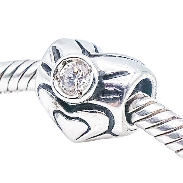 Chamilia Heart April Birthstone Sterling Silver Charm Bead Clear Swarovski Crystal