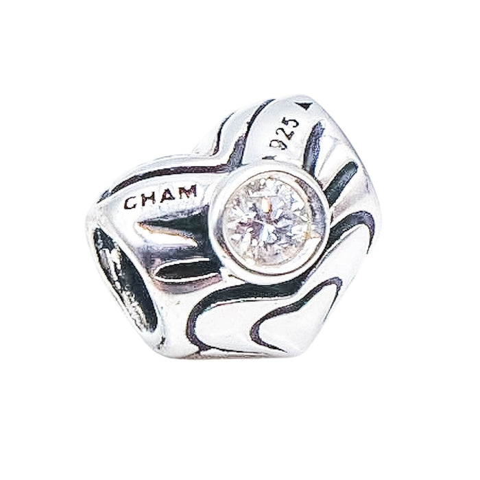Chamilia Heart April Birthstone Sterling Silver Charm Bead Clear Swarovski Crystal