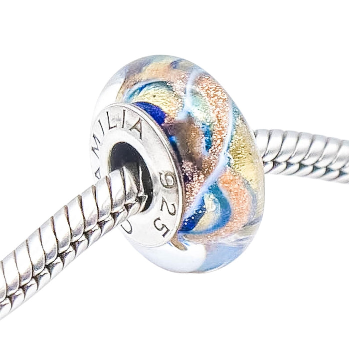 Chamilia Iridescent Pink Spectrum Murano Glass Bead Sterling Silver Charm