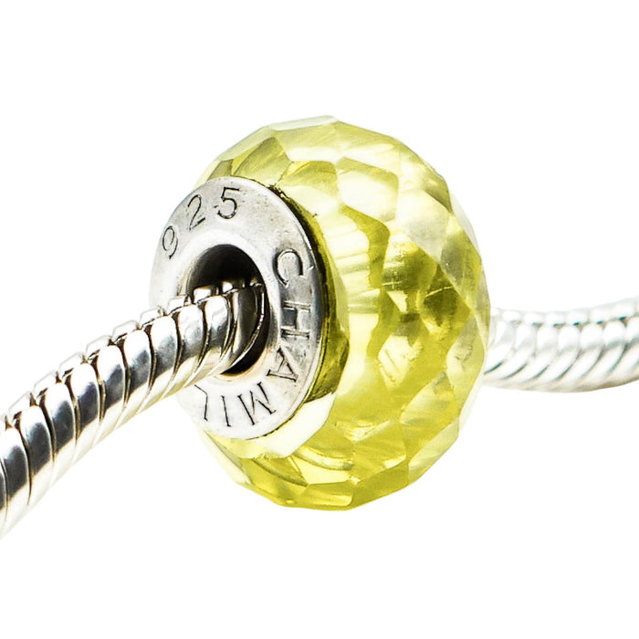 Chamilia Jeweled Collection Faceted Light Green Murano Glass Sterling Silver Charm Bead