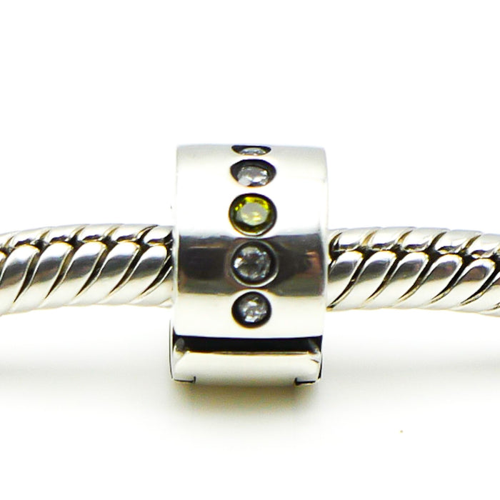 CHAMILIA Jeweled Lock Bead Sterling Silver Charm With Green And Clear Cubic Zirconia 1430-0001