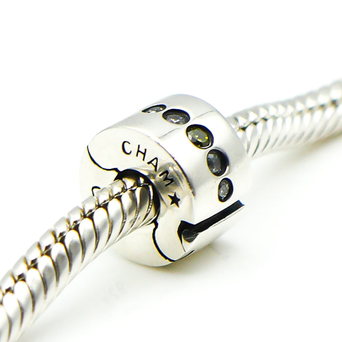 CHAMILIA Jeweled Lock Bead Sterling Silver Charm With Green And Clear Cubic Zirconia 1430-0001