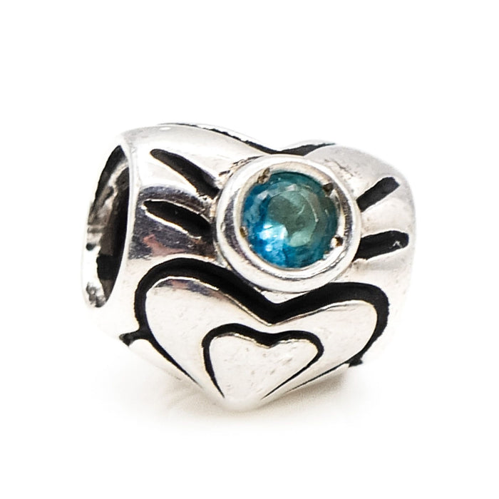Chamilia March Birthstone Heart Sterling Silver Charm I-39 With Light Blue Crystal