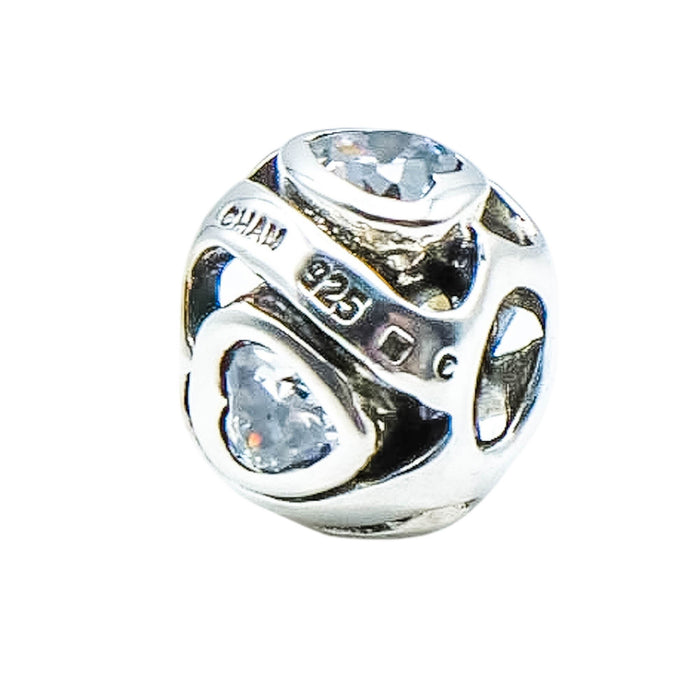 Chamilia Mother's Heart Sterling Silver Charm Clear CZ Love Bead