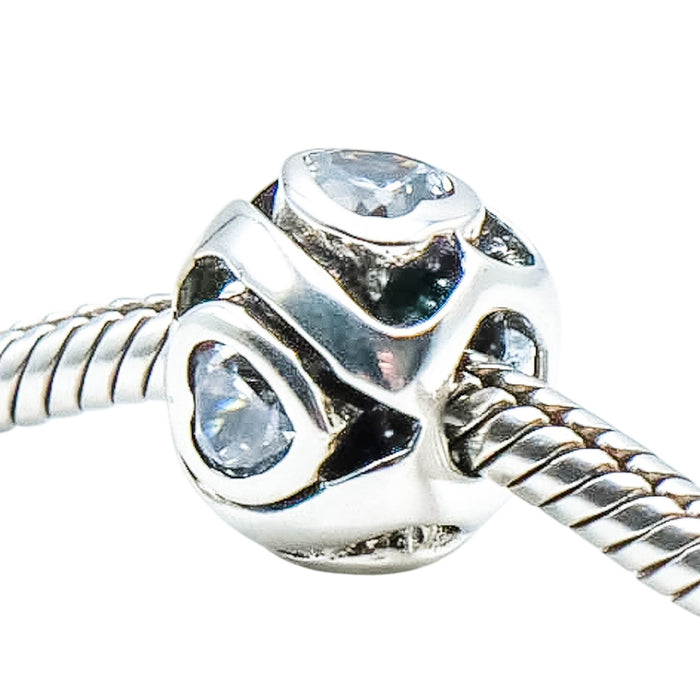 Chamilia Mother's Heart Sterling Silver Charm Clear CZ Love Bead