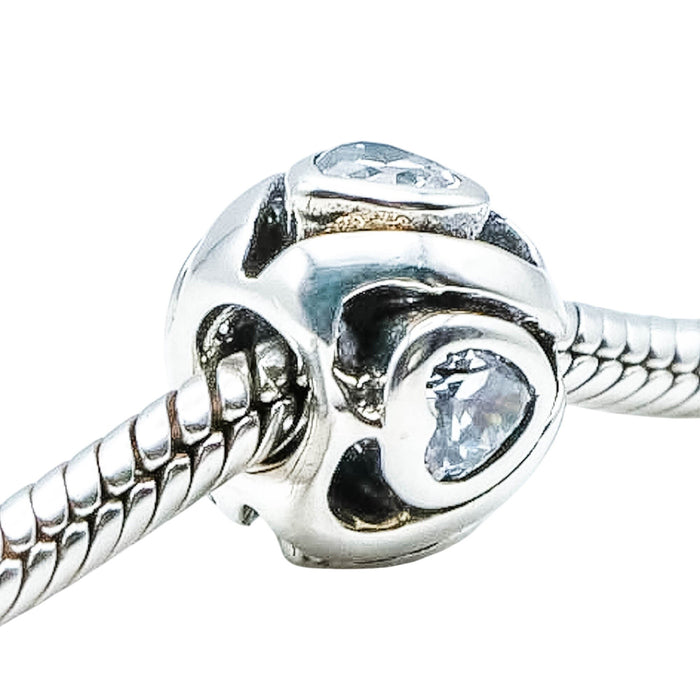 Chamilia Mother's Heart Sterling Silver Charm Clear CZ Love Bead