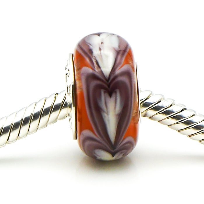 CHAMILIA Orange Row of Hearts Murano Glass Charm With Sterling Silver Core