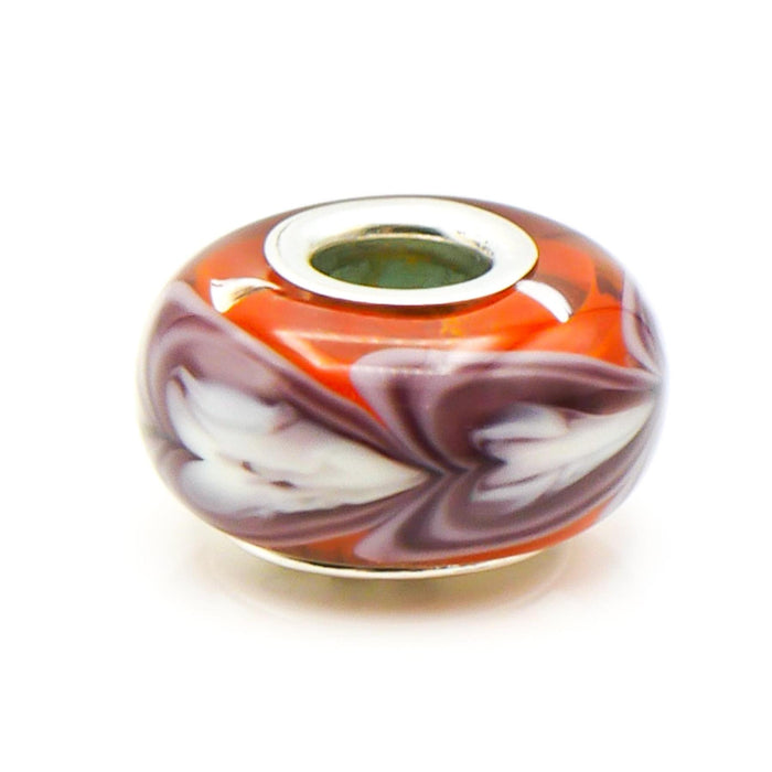 CHAMILIA Orange Row of Hearts Murano Glass Charm With Sterling Silver Core