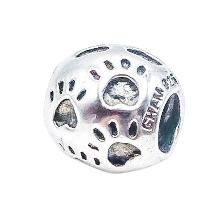 Chamilia Paw Print Sterling Silver Charm Bead Dog Cat Pet Lover Bracelet