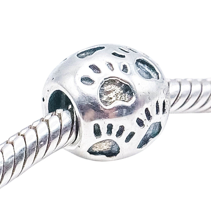 Chamilia Paw Print Sterling Silver Charm Bead Dog Cat Pet Lover Bracelet