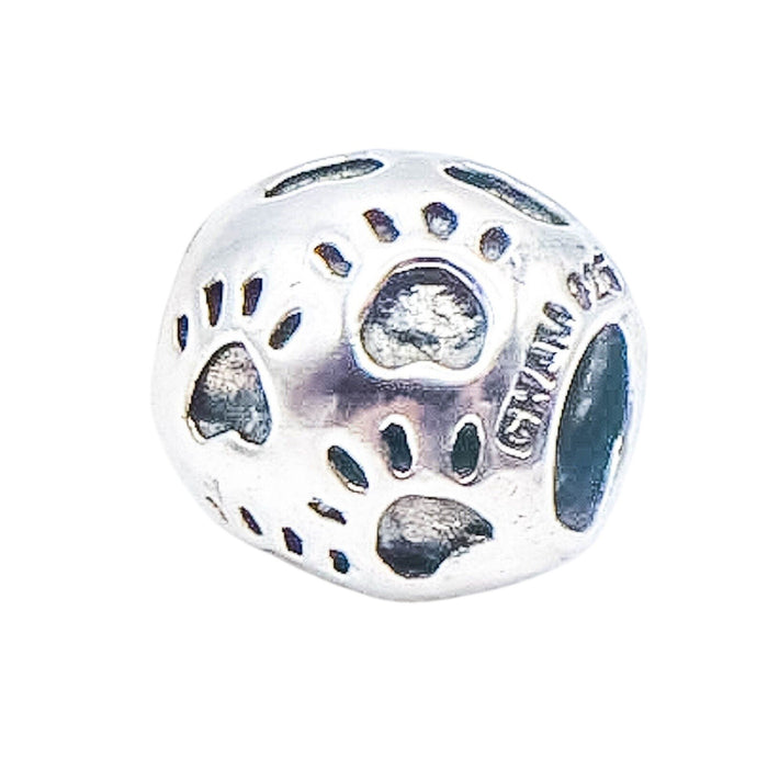 Chamilia Paw Print Sterling Silver Charm Bead Dog Cat Pet Lover Bracelet
