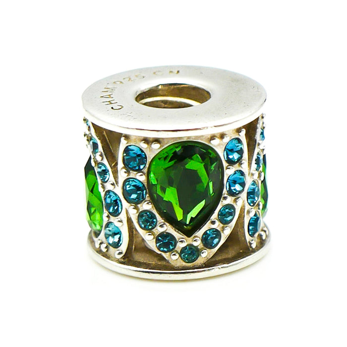 CHAMILIA Royal Petals Sterling Silver Charm Bead With Green And Blue Swarovski Crystals