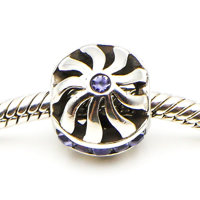 CHAMILIA Sterling Silver Blaze Charm Bead With Tanzanite Blue Swarovski Crystals