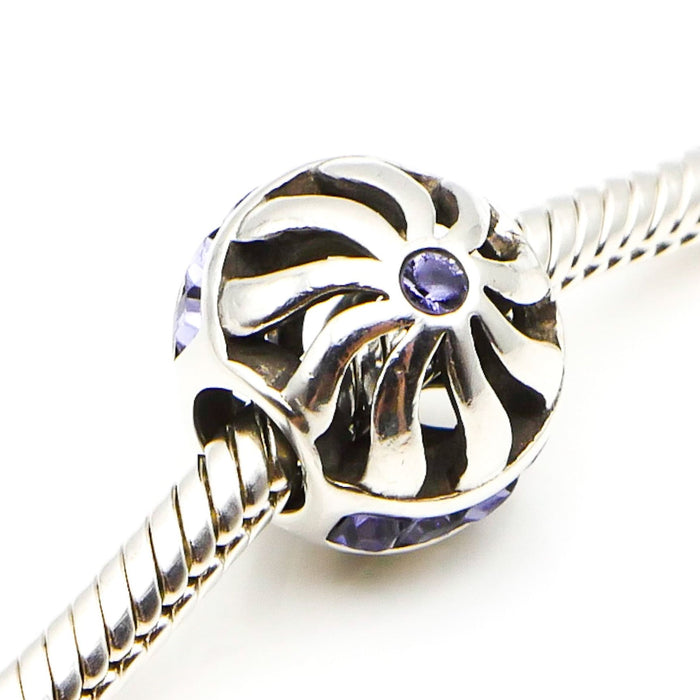 CHAMILIA Sterling Silver Blaze Charm Bead With Tanzanite Blue Swarovski Crystals