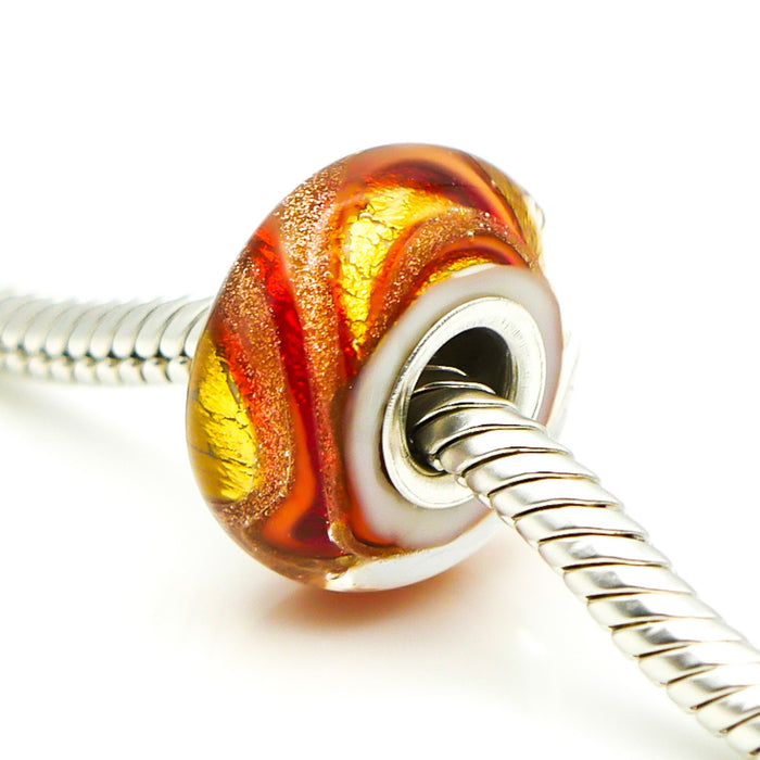 CHAMILIA Sun Kissed Dream Orange Copper Murano Glass Charm With Sterling Silver Core