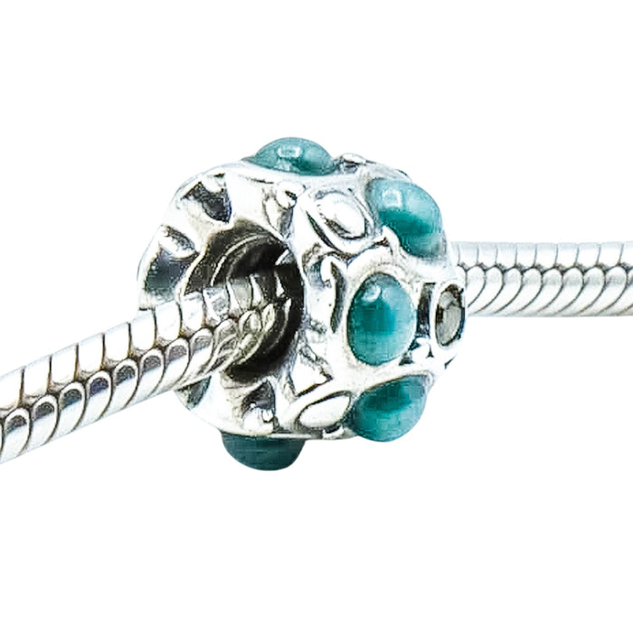 Chamilia Teal Stone Cabochon Charm Sterling Silver Swarovski Crystal Bead
