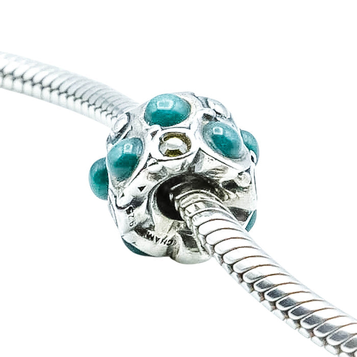 Chamilia Teal Stone Cabochon Charm Sterling Silver Swarovski Crystal Bead
