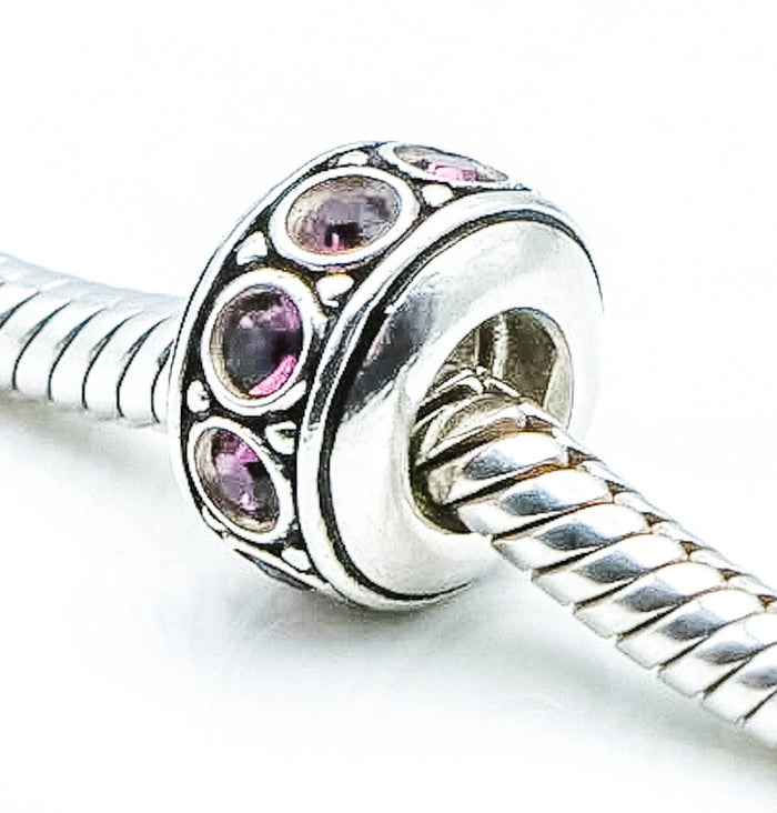 CHAMILIA Wheel February Birthstone Sterling Silver Charm With Purple Swarovski Crystals