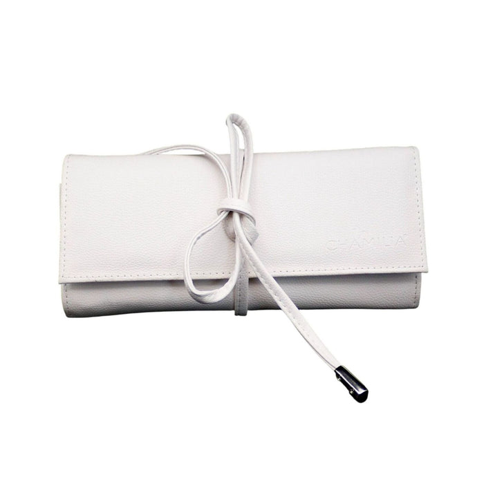 Chamilia White Leather Jewelry Travel Roll Organizer Case Wallet