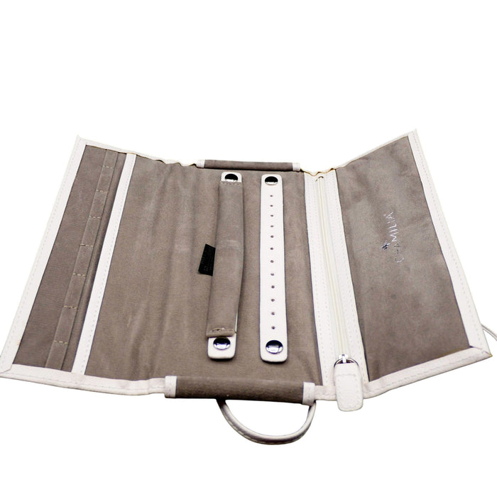 Chamilia White Leather Jewelry Travel Roll Organizer Case Wallet