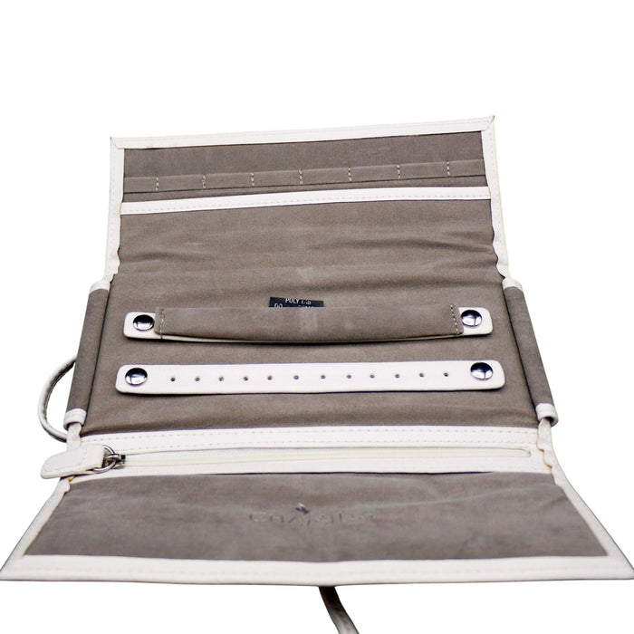 Chamilia White Leather Jewelry Travel Roll Organizer Case Wallet