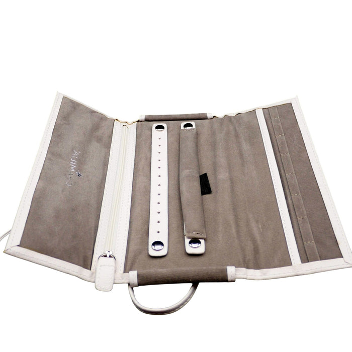 Chamilia White Leather Jewelry Travel Roll Organizer Case Wallet