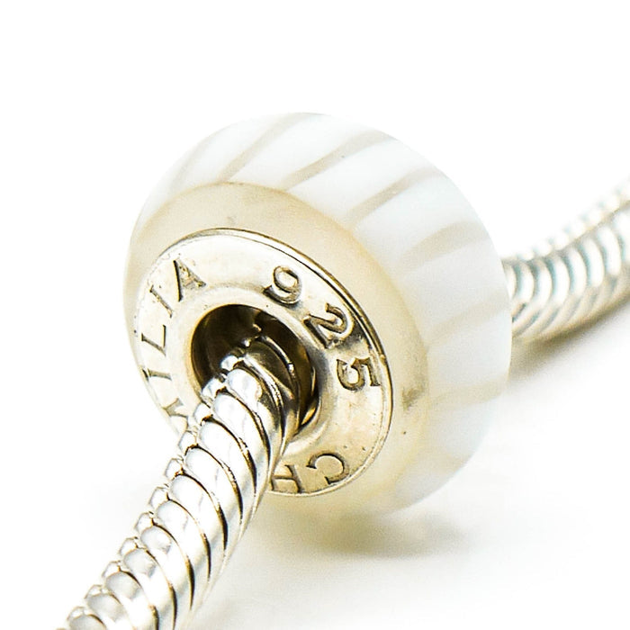CHAMILIA White Stripes Murano Glass Charm With Sterling Silver Core
