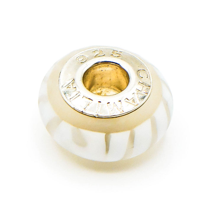 CHAMILIA White Stripes Murano Glass Charm With Sterling Silver Core