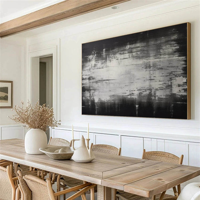 Large Black and White Abstract Canvas Wall Art - Handmade Monochrome Textured Painting for Modern Living Room or Office Decor - Chaos I - Hues Art Lab
