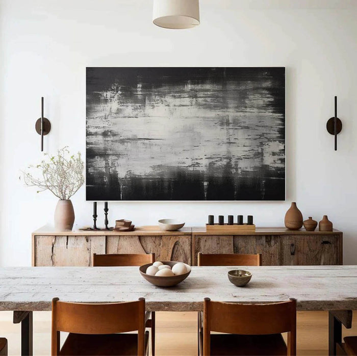 Large Black and White Abstract Canvas Wall Art - Handmade Monochrome Textured Painting for Modern Living Room or Office Decor - Chaos I - Hues Art Lab