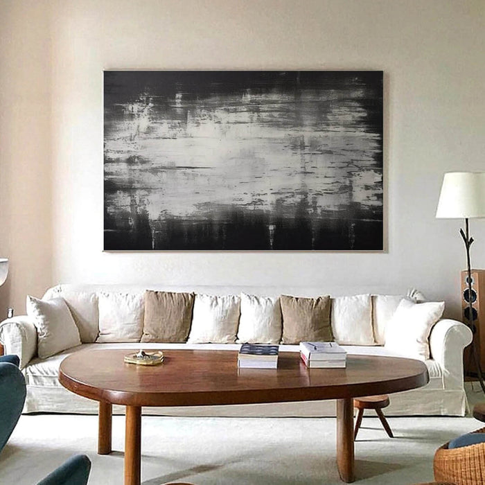 Large Black and White Abstract Canvas Wall Art - Handmade Monochrome Textured Painting for Modern Living Room or Office Decor - Chaos I - Hues Art Lab