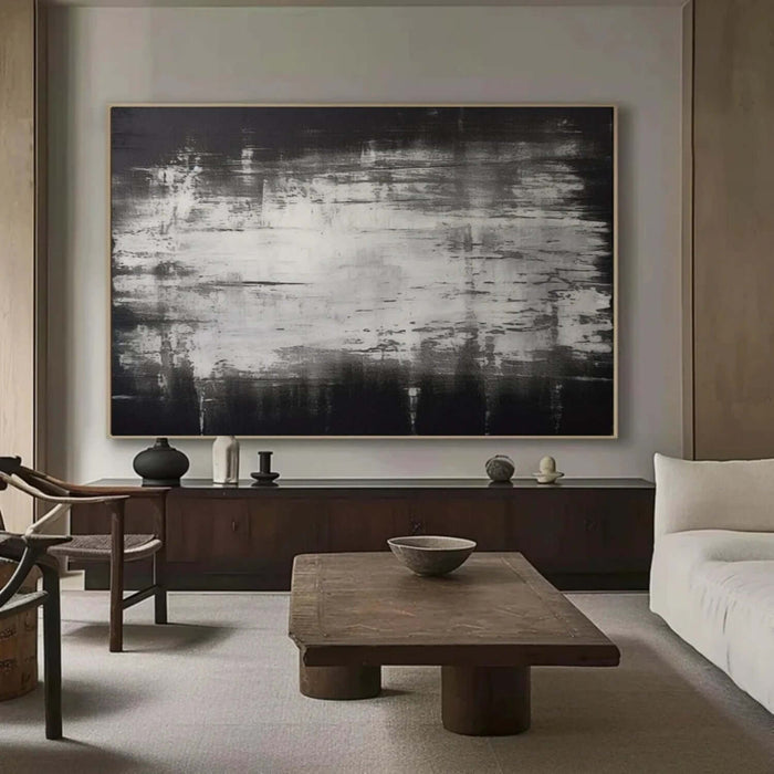 Large Black and White Abstract Canvas Wall Art - Handmade Monochrome Textured Painting for Modern Living Room or Office Decor - Chaos I - Hues Art Lab